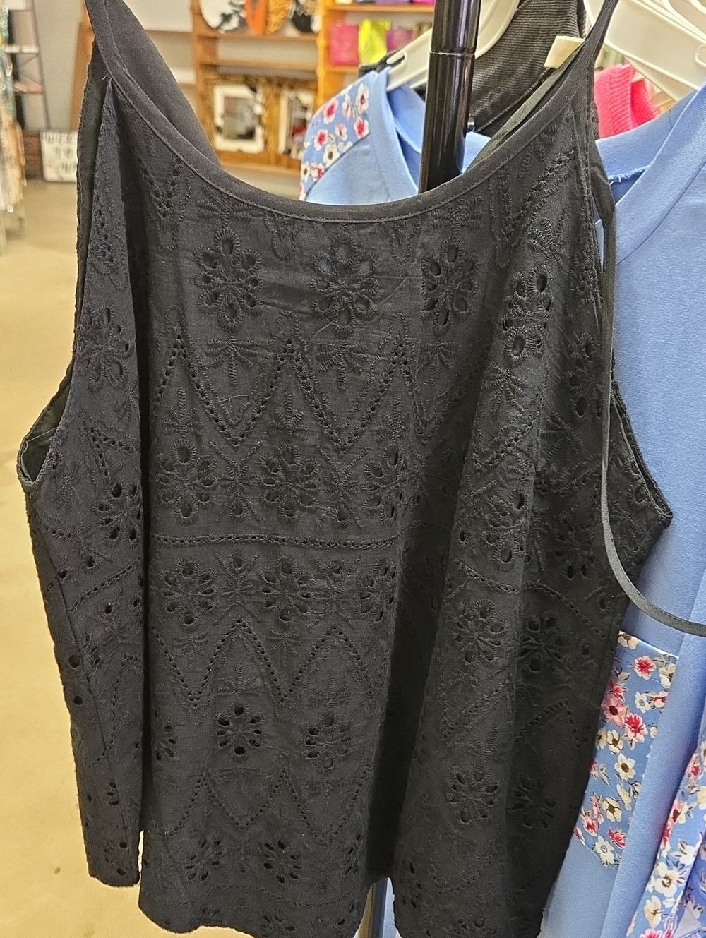 Black Eyelet Camisole Top - Elegant Sleeveless Knit